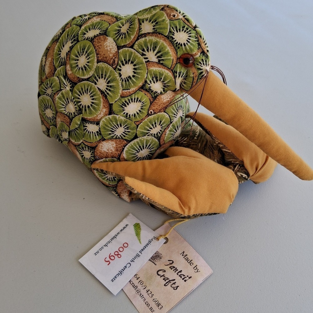 Vintage Fantail Crafts NZ Kiwi Bird Fabric Plush with Birth Certificate